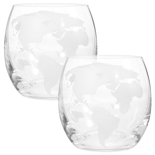 DOITOOL Lot de 2 verres à whisky en verre transparent pour carte du monde - Pour le vin, le whisky, le bar à la maison