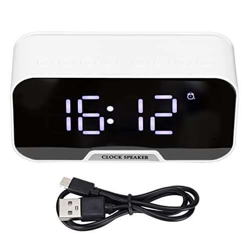 Radio-réveil avec Haut-parleurs Bluetooth pour Bureau de Chambre, Haut-Parleur de Réveil Numérique Portable avec Affichage à LED, Température du Calendrier, Luminosité Réglable(Blanche)