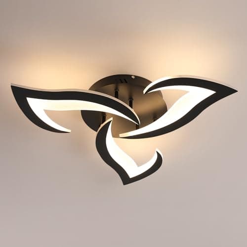 Comely Plafonnier LED, Luminaire Plafonnier 58cm 36W 4000LM, Lustre Salon Moderne, Lampe de Plafond de Pétale pour Salon Chambre Cuisine Salle à Manger, Lumière Blanche Chaude 3000K, Noir