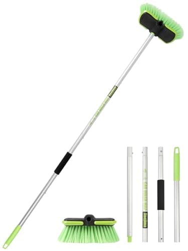 Jisejima Brosse Lavage Voiture PBT 60 "151cm Extensible Poignée Longue Brosse à Récurer de Détail de Poils Doux pour Voiture RV Camion Moto Pneus Pont de Bateau Nettoyage à Domicile Balayage Neige