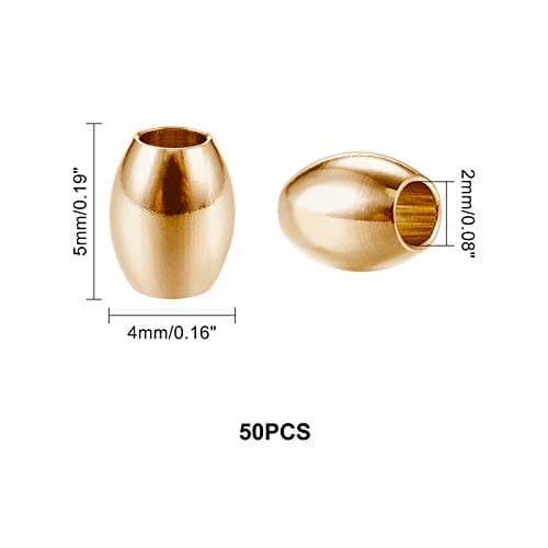 UNICRAFTALE 50 pièces Baril Perles en Vrac Perles en Métal Doré Perles en Acier Inoxydable 4mm Mini Bracelet Perles 2mm Trou Perles D'Espacement pour la Fabrication de Bijoux Résultats