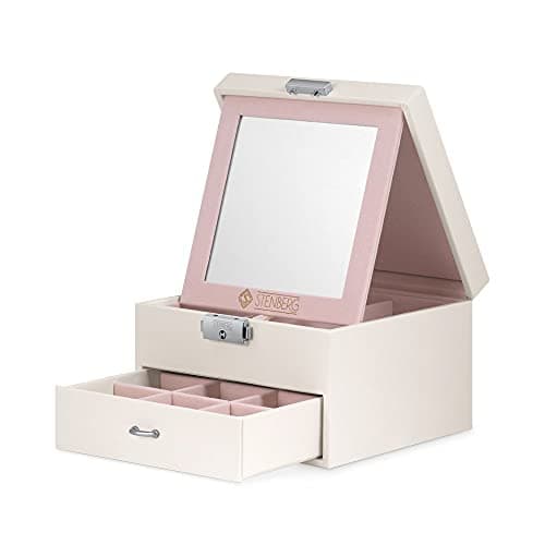 Maverton Coffret à bijoux avec miroir intérieur, Boîte blanche à personnaliser, Coffre à trésors - cadeau personnalisé pour femmes - talisman