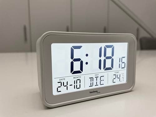 Technoline WT497 Réveil numérique Moderne, température intérieure, Date, Jour de la Semaine, Alarme et Snooze, Blanc