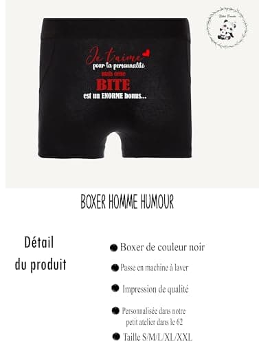 Boxer Homme Noir Humoristique – "Je t'aime" Idée Cadeau Saint-Valentin, Anniversaire– Sous-vêtement Confortable – Tailles S M L XL XXL (XL)