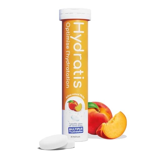 HYDRATIS - Pastilles Effervescentes Pêche - Optimise l'Hydratation - Riche en Minéraux - Faible en Sucre - Goûts Légers - Sport, Crampes, Récupération - 20 Pastilles