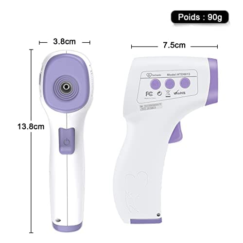 Thermomètre Frontal Adulte, Thermometre Infrarouge pour Enfant, Thermometre Numérique sans contact, Écran LCD, Fonction Mémoire, Mode Objet et Corps, Alerte Fièvre, Mesures Rapides et Précises