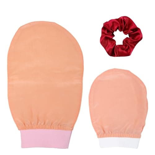SRLWMYI 3 en 1Gants Exfoliants en Soie pour Visage & Corps Chouchou Satin Coffret Corps & Visage Favorise le Renouvellement Cellulaire et Enlève les Peaux Mortes Sans Savon.