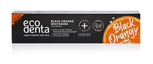 Ecodenta Dentifrice au Charbon Actif Dents Blanches Sans Fluor I Dentifrice au Charbon Noir Blanchiment des Dents I Dentifrice Blanchiment des Dents au Charbon Actif Noir Saveur Orange 100ml