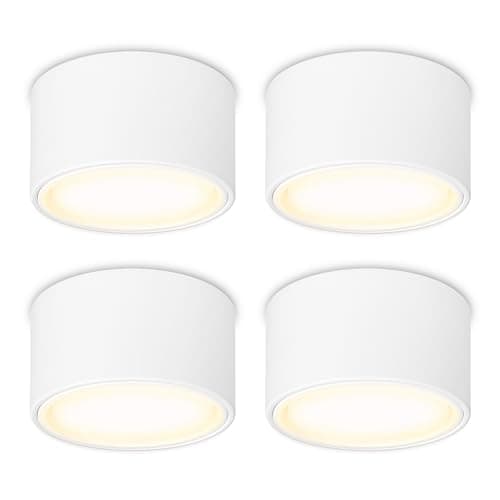 YindaLux Lot de 4 LED Spot en Saillie Blanc 220-240V Ø95x55mm Plafonnier Incluse ampoule GX53 6W Blanc chaud 3000K 660LM Plafonnier Spot LED Luminaire Apparent avec spot à grande surface lumineuse