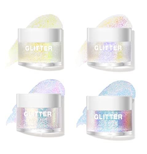 Gel Paillettes Corps, MKNZOME 4 pièces Paillette Visage Festival Maquillage Paillette Visage Gel Paillette Cheveux Glitter Makeup Colle gel Scintillant à Paillettes Longue Durée pour Fête Noël Pâques
