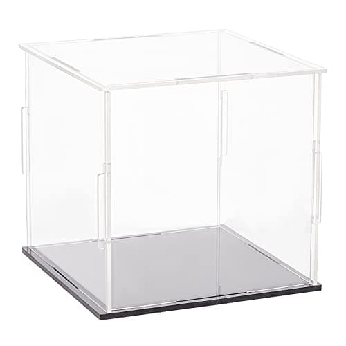 FINGERINSPIRE Vitrine Acrylique Transparente avec Base Noire Cube 11X11X10cm Boîte Transparente Auto-Assemblage Vitrine de Protection Antipoussière pour Figurines d'action Jouets de Collection