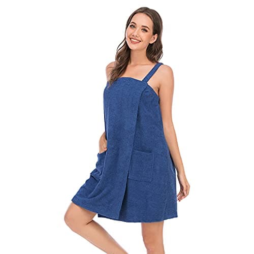Jamron Femmes Robe Serviette de Bain Ajustable avec Bandeau pour Sauna Douche Spa & Plage Cover Ups Bleu Marine XXL