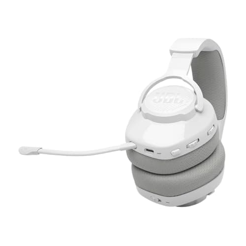 JBL Quantum 360 Casque gaming circum-auriculaire sans fil, double connexion 2,4 GHz et Bluetooth, autonomie 22 h, micro amovible, compatible avec plusieurs plateformes, blanc
