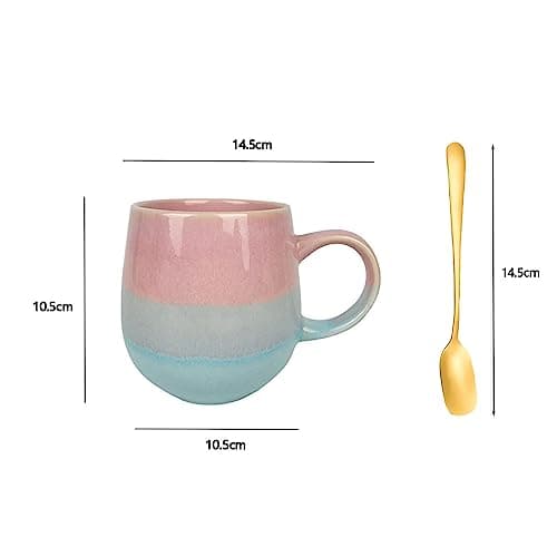Xfeyaqlo Tasse Céramique émaillée, Tasse Gros Ventre Grande Tasse 500ml, Tasse Vintage Cafe, Grande Tasse à Café en Céramique, Profitez d'une Vie Merveilleuse (Fauve)