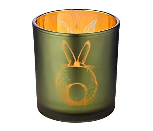 Lot de 2 photophores en Verre Motif Lapin Vert/intérieur doré Hauteur 8 cm Diamètre 7 cm