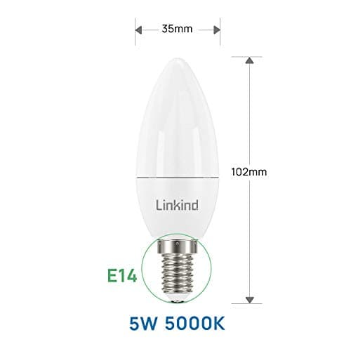 Linkind Ampoule LED Dimmable E14 Forme Bougie, 5W Équivalent à 40W, Blanc Froid 5000K, 470lm, Ampoule Bougie B35 avec Petit Culot à Vis, Lampe Intensité Variable 220-240V, Lot de 6