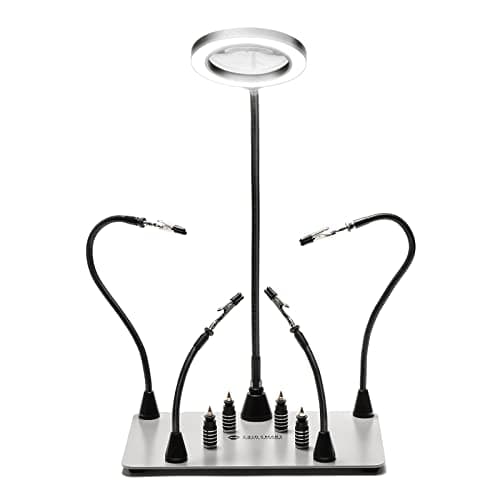 SainSmart Station de soudage magnétique avec une base plus grande de 28 x 18 cm, lampe loupe LED 5x, 4 supports de circuit imprimé et 4 mains d'aide magnétiques flexibles