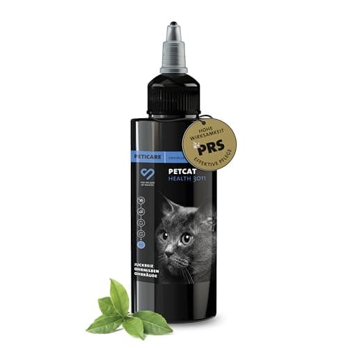 Peticare Chat Traitement Anti-Acariens des Oreilles - Nettoyant Auriculaire, Gouttes Efficaces Contre Parasites, Soulage Inflammation, Solution Démangeaisons de l'oreille - petCat Health 3011
