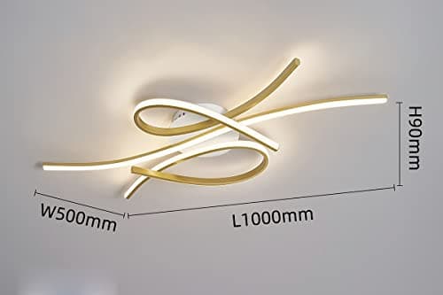 Bellastein Plafonnier LED plafonnier dimmable lampe de salon moderne lampe de chambre à coucher plafonnier design d'intérieur avec télécommande salon cuisine Bureau (or, L100cm)