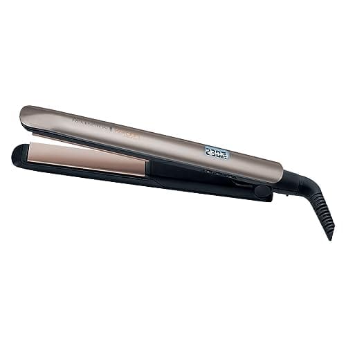 Remington Lisseur Cheveux [Soin Kératine & Huile d'amande] Protect (Soin des cheveux, Céramique, Ecran LCD, 10 réglages de Température 150-230°C, Voltage universel,pochette) Fer à lisser S8540