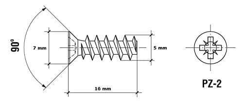HEXATON Vis Euro à Tête Fraisée Plate en Acier Galvanisé Blanc Filetage Complet pour Bois 5 x 16 mm Lot de 50 Pozidriv Idéal pour Montage de Meubles Charnières et Tiroirs Euro Vis Spéciale