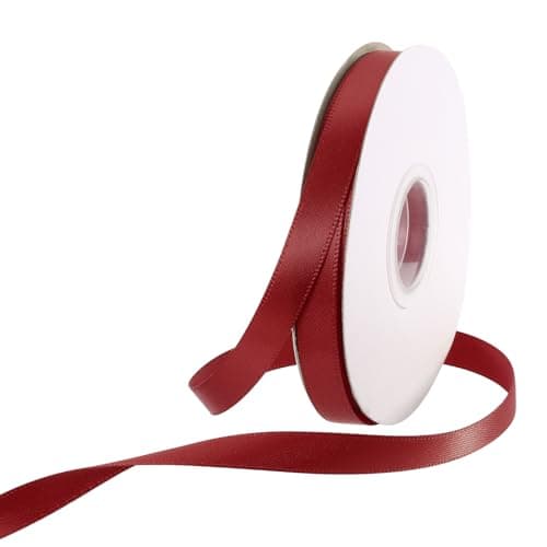 Rebower Ruban en Satin Épais Double Face en Gros-Grain de Soie - 50 Yards/150 Pieds [pour Emballage Cadeau, Nœuds pour Cheveux, Mariage, Gâteau, Fleurs] - 3/8" (1Cm)/Rouge Bordeaux