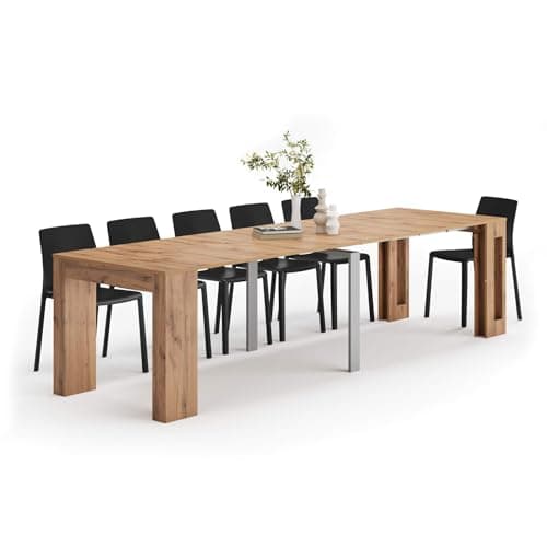 Mobili Fiver, Table Console Extensible avec rallonges intégrées, Easy, 45(305) x 90 cm, Bois Rustique, pour 12 Personnes, Console Extensible pour Salle à Manger et entrée, Made in Italy