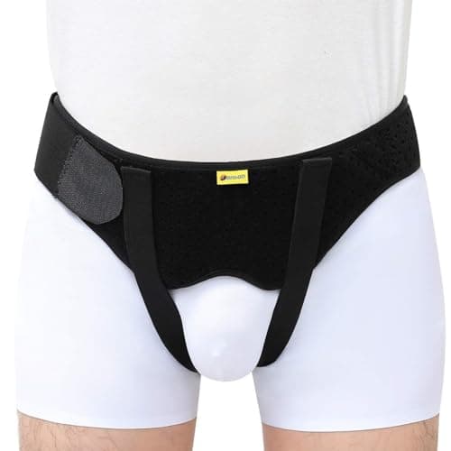 Tenbon Ceinture herniaire pour homme et femme Ceinture herniaire réglable flexible Soutien herniaire Soulagement de la douleur avec 2 coussinets de compression amovibles Hernie gauche et droite (M)