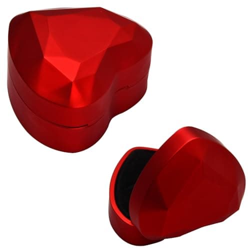 Jinlaili Boîte à Bague en Velours, Boîte de Bague avec Lumière LED, Ecrin Bague Forme de Coeur, Boîte à Bijoux Rangement, Coffret Cadeau à Bague pour Mariage Fianailles Cérémonie, 70x65x45MM (Rouge)