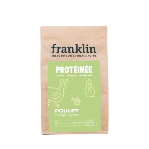 FRANKLIN – Croquettes Chien Stérilisé – 70% Poulet – sans Céréales – 15 kg | Contrôle du Poids – Digestion Facile – Riche en Protéines – Taille 18 mm – Fermeture Intégrée