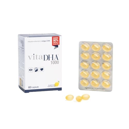 VitaDHA 1000 – Omega -3 Supplément alimentaire DHA - précieux pendant la grossesse et l'allaitement - alliée pour la santé du cerveau, cœur et vision - Saveur de citron - 60 gélules