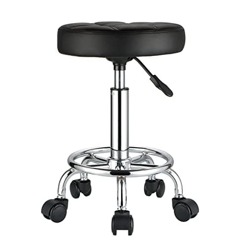 HMTOT Tabouret Rond pivotant à roulettes en Cuir synthétique avec Assise réglable en Hauteur Noir