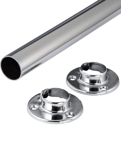 Portemanteaux chromé Tube de penderie 25 mm rond incl. 2 Pièces Stock de tube penderie NEUF Longueurs 1000 jusqu'à 2000 mm - fabriqué en Allemagne - 2000mm