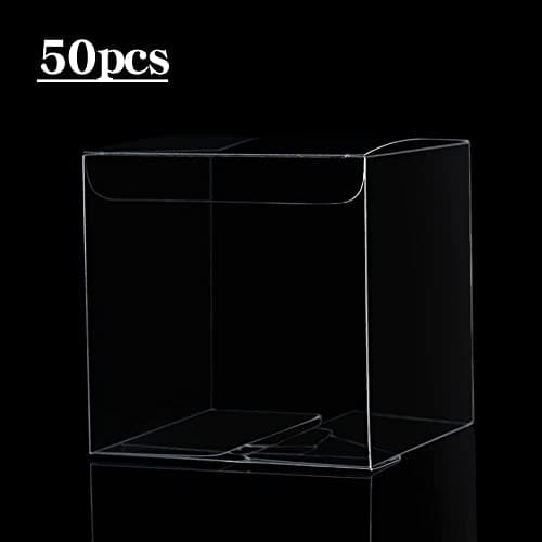 Jisapmzu Lot de 50 boîtes en plastique transparent pour cadeaux, boîtes d'emballage en PVC, emballage cadeau, boîte à chocolats, boîtes cadeaux de mariage, cadeaux