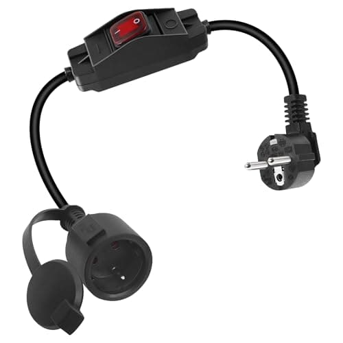 RIIEYOCA Câble d'extension 16A / 250V Shucko à 90 degrés avec Interrupteur extérieur, Prise de sécurité à 2 Broches sur Prise, extérieur ou intérieur (0,6 m)