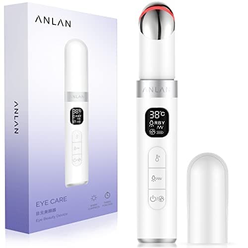 ANLAN Appareil anti Rides Yeux, Masseur pour Yeux 4 modes Anti Cernes Anti Rides Anti Poches, Appareil Soin Yeux Rechargeable avec Affichage LCD(38-45°C) Blanc
