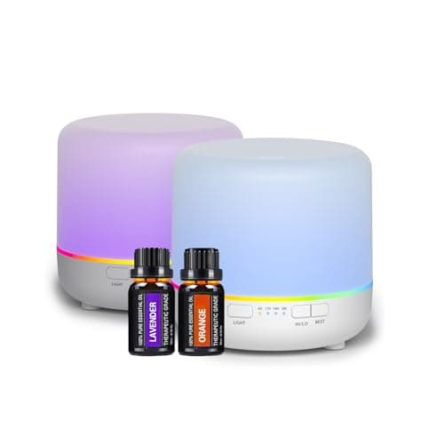 Diffuseur d'arômes 200 ml Diffuseur d'huiles essentielles colorées avec mode de brume réglable, diffuseur d'arôme automatique pour chambre à coucher, bureau, voyage (Blanc-2Z-JY02)