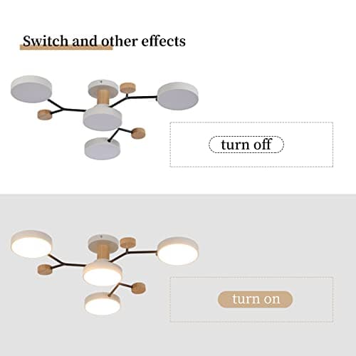Schindora Plafonnier LED 4 têtes,36W blanc chaud 3000K,plafonnier décor bois Ø66cm pour salon cuisine salle à manger bureau à domicile chambre d'enfant