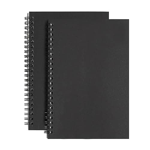 SIYI-XIU 2Pcs A5 Carnet de Notes à Spirale Cahiers Classique en Couverture Kraft Blocs Notes Spirales Doté Ligné Bloc Note 60 Feuilles,Noir