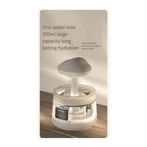 Kruluuvia 300 ML Champignon Pluie Nuage Humidificateur d'air Gouttes D' Sons Veilleuses ColoréEs AromathéRapie Diffuseur D' Essentielle