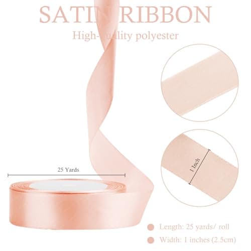 Ruban de Satin Rose Champagne 25mm x 22 Mètres, Rubans en Tissu pour Cadeau Emballage, Bouquets de Fleurs, Anniversaire Artisanat, Décoration de fête de Mariage