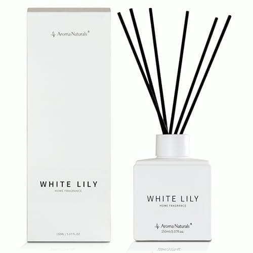 Aroma Naturals Diffuseurs de Parfum pour la Maison, diffuseur d'huile parfumée avec bâtonnets, 150 ML, Coffret Cadeau pour Femme – Lys Blanc