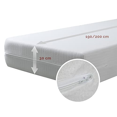 Tural - Housse de Matelas 100x190/200 cm | Elastique et Résistant | avec Fermeture Éclair | Certifié Oeko-TEX | Housse de Matelas Réglable - Blanc