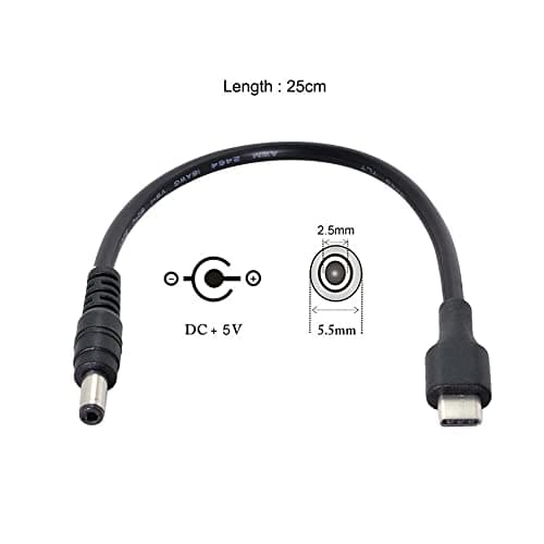 Xiwai Câble de charge USB 3.1 Type C USB-C vers DC 5,5 2,5 mm 20 cm