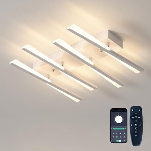 GWYAJTU Plafonnier LED, Luminaire Plafonnier Dimmable 3000K-6000K Moderne, Lustre avec Télécommande APP pour Chambre À Coucher, Salon, Salle À Manger, Bureau-White