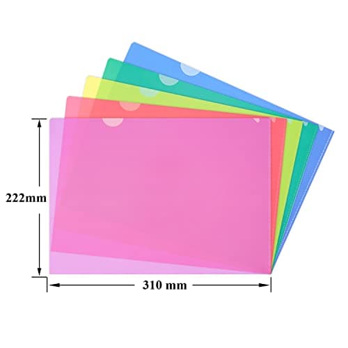 ZCZN 42 Pcs Pochette Plastique A4, Chemises à coin Pochette Document 6 Couleurs Vives Transparent Plastique Sous Chemises Rigide pour Ranger et Classer Papiers, Documents, etc - 31 * 22 cm