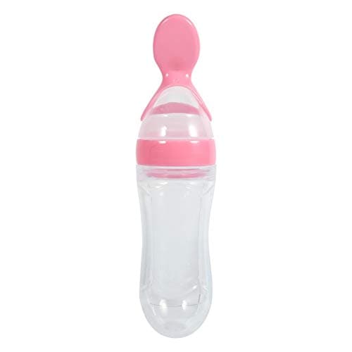 Alvinlite Biberon pour bébé, biberon en Silicone avec cuillère pour Les Tout-Petits(Rose)