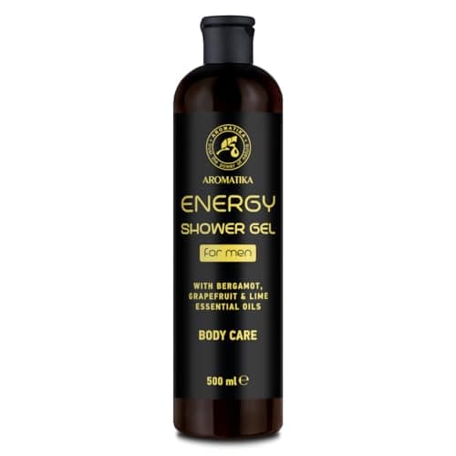Gel Douche Homme Énergie 500ml - Gel à l'Huile Essentielle de Bergamote - Huile Essentielle de Pamplemousse - Huile Essentielle de Citron Vert - Soin de la Peau - Nettoyant et Soin - Parfum Frais
