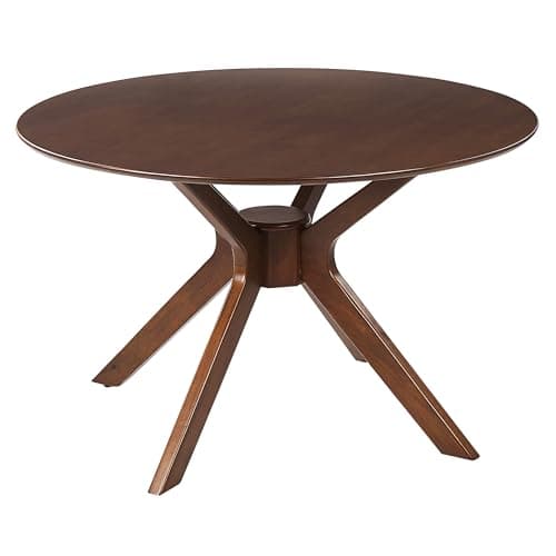 Table de Repas Ronde ø120 cm Effet Bois Sombre Finition Laquée Style Rétro Tymis