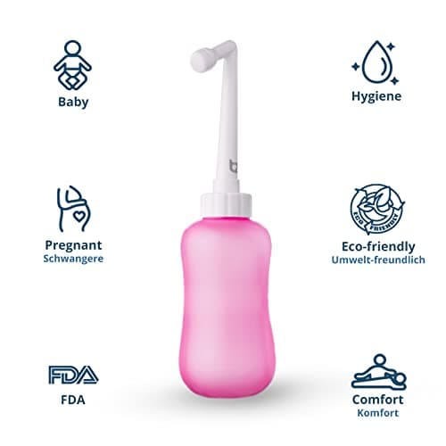 T2 Bouteille Périnéale - Bidet Portable Post-partum, Soulage Douleurs Périnée - Bouteille Compressible 360ml, Embout Coudé 60°, Sac Rangement Lavable - Trousse Maternité, Cadeaux pour Maman